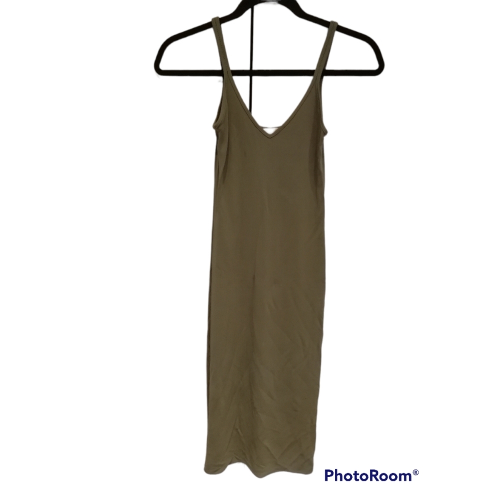 WILFRED FREE Gitte Bodycon Midi Tank Dress Olive Green V-neck XXS Aritzia - Picture 3 of 12